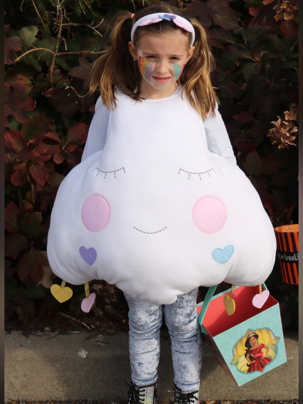 Pottery Barn Kids White Plush Cloud with Pink Cheeks and heats that dangle!